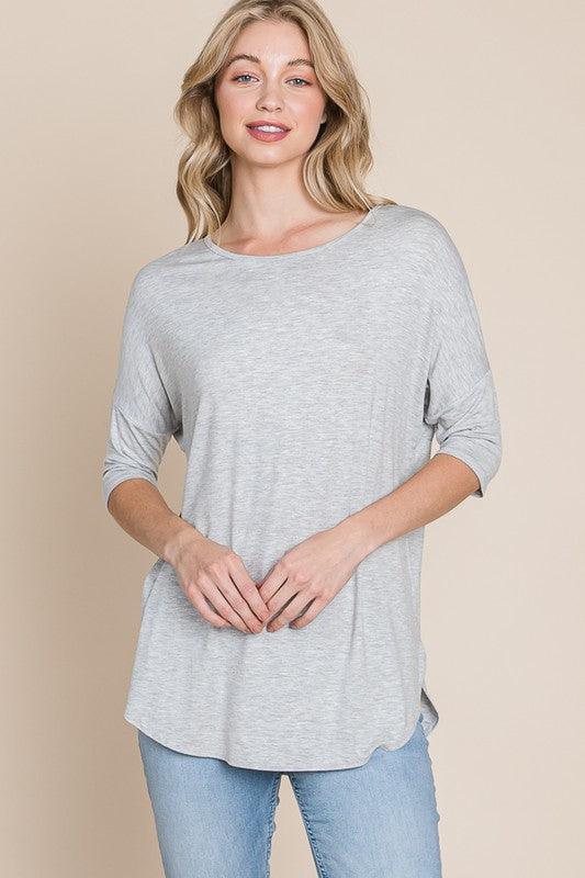 Light Gray BOMBOM Round Neck Half Sleeve T-Shirt | Daverri Fashions