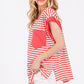 Ces Femme Side Slit Striped Cap Sleeve T-Shirt - DAVERRI FASHIONS