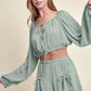 MABLE Gauze Long Sleeve Button Crop Top and Short Set