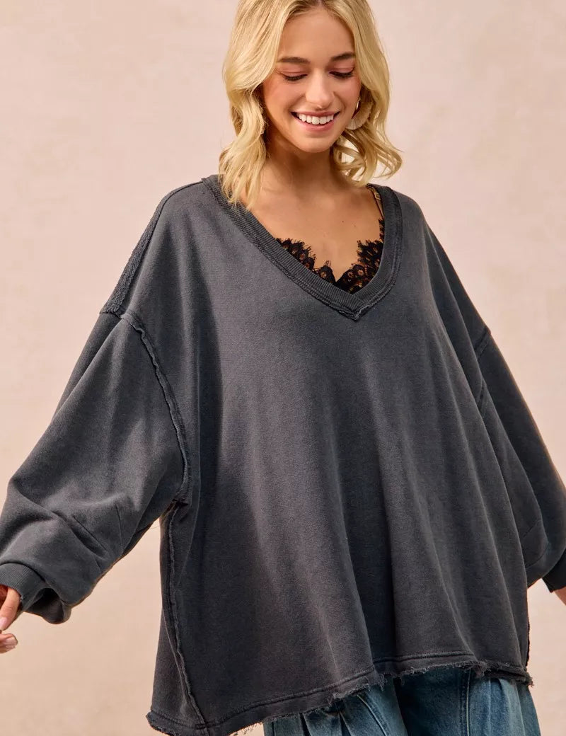 BiBi Mineral Washed French Terry Oversized Sweatshirt | Sweatshirts Daverri Fashions