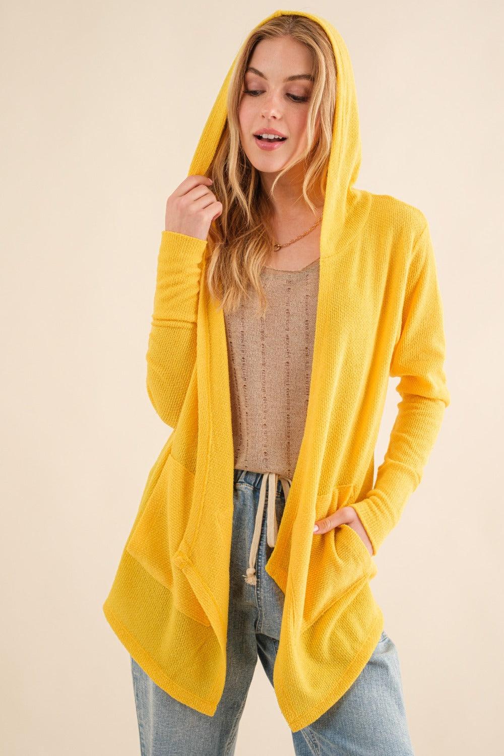 And The Why Full Size Thermal Hooded Open Front Cardigan with Pockets | Cardigans Daverri Fashions