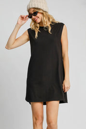 Black Umgee Round Neck Sleeveless High-Low Curved Hemline Mini Dress | Daverri Fashions
