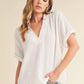 Aemi + Co Side Slit Johnny Collar Short Sleeve Cotton Gauze Blouse - DAVERRI FASHIONS