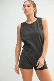 MONO B Mineral Wash Vintage Romper | Rompers Daverri Fashions