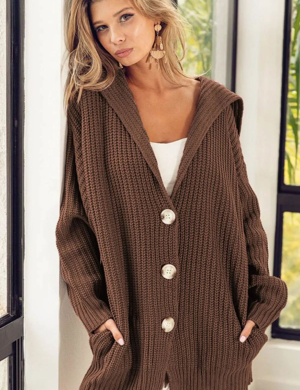 Coffee Brown Button Down Collared Neck Cardigan | Cardigans Daverri Fashions