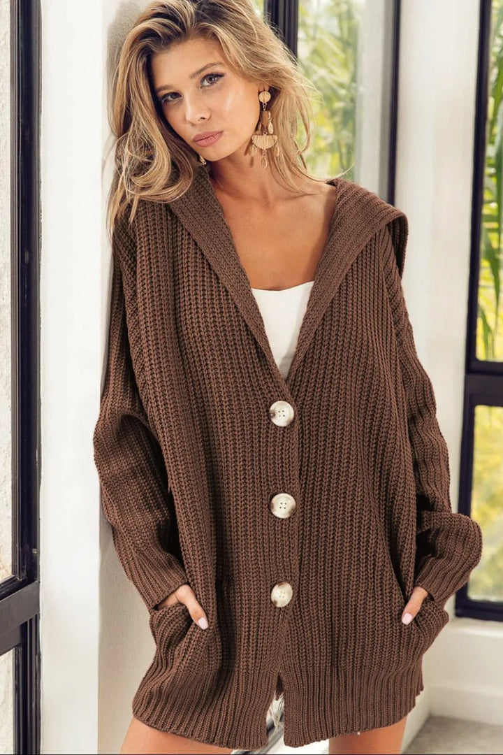 Coffee Brown Button Down Collared Neck Cardigan | Cardigans Daverri Fashions
