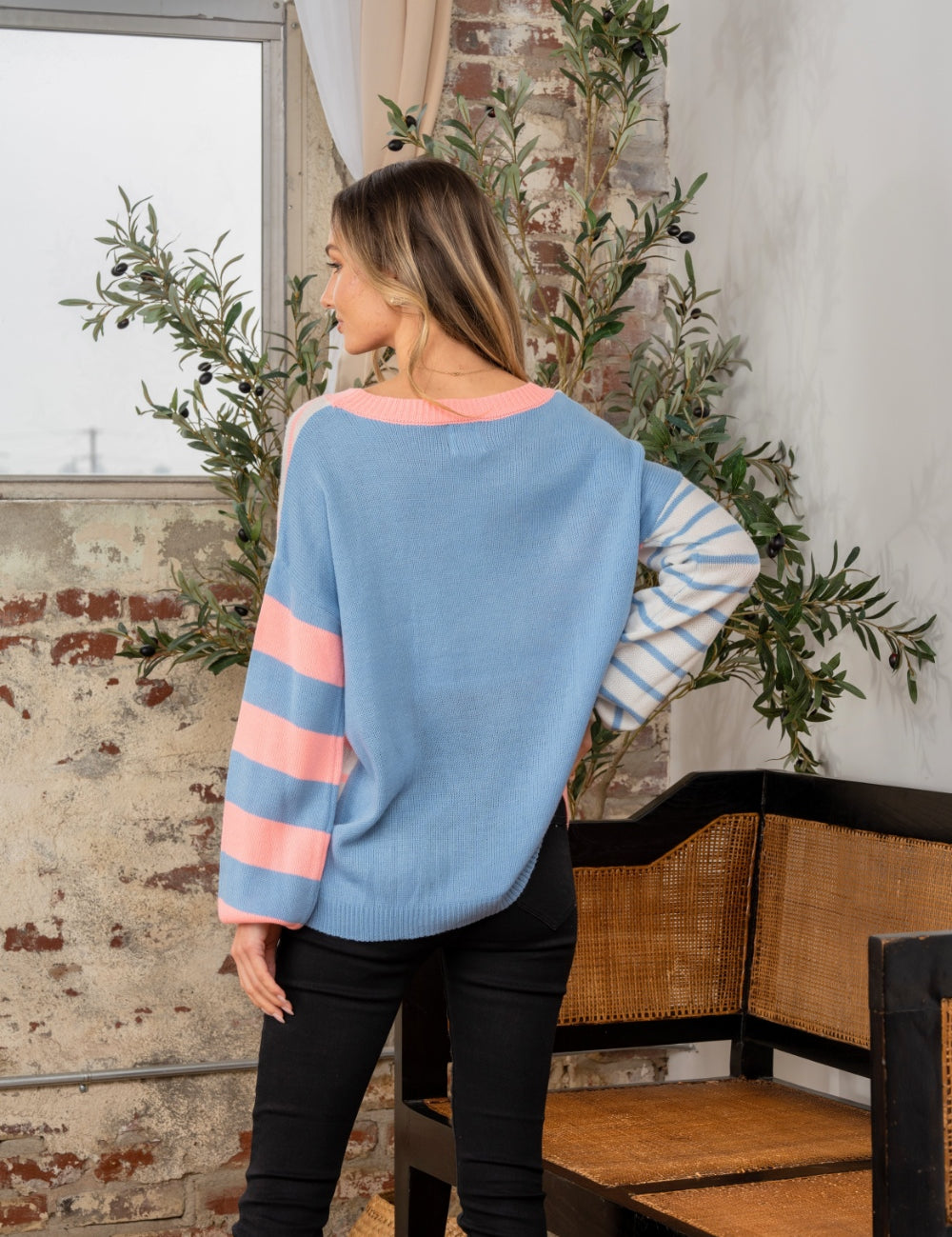 Striped Dropped Shoulder Sweater Tops