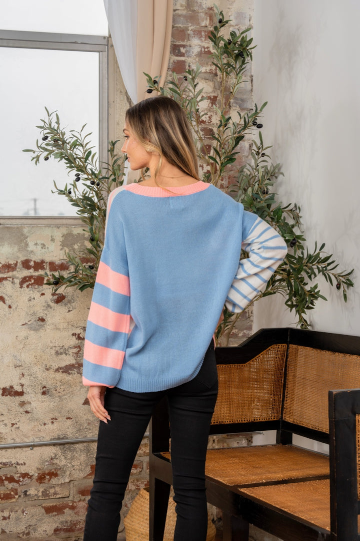 Striped Dropped Shoulder Sweater Tops