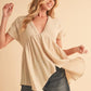 Aemi + Co Tuck Detail V-Neck Short Sleeve Blouse Blouses