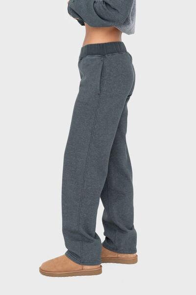 Mono B Elastic Waist Fleece Pants with Pockets Pants