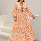 Plus size boho floral print maxi dress in orange white with beaded trim
