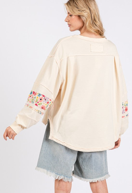 SAGE + FIG Daisy Patch Applique Long Sleeve Sweatshirt