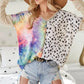 BiBi Print Block V Neck Top with Contrast Stitching OFF WHITE Tops