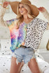 BiBi Print Block V Neck Top with Contrast Stitching OFF WHITE Tops