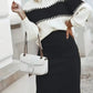 Two-Tone Ribbed Knit Top and Skirt Sweater Set - DAVERRI FASHIONS