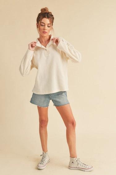Aemi+Co White Half Snap Lightweight Pullover Tops