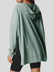 Slit Drawstring Waffle Knit Hoodie | Hoodies Daverri Fashions