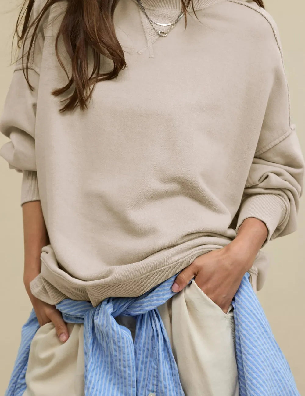Side Slit Round Neck Long Sleeve Sweatshirt | Sweatshirts Daverri Fashions