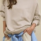 Side Slit Round Neck Long Sleeve Sweatshirt - DAVERRI FASHIONS