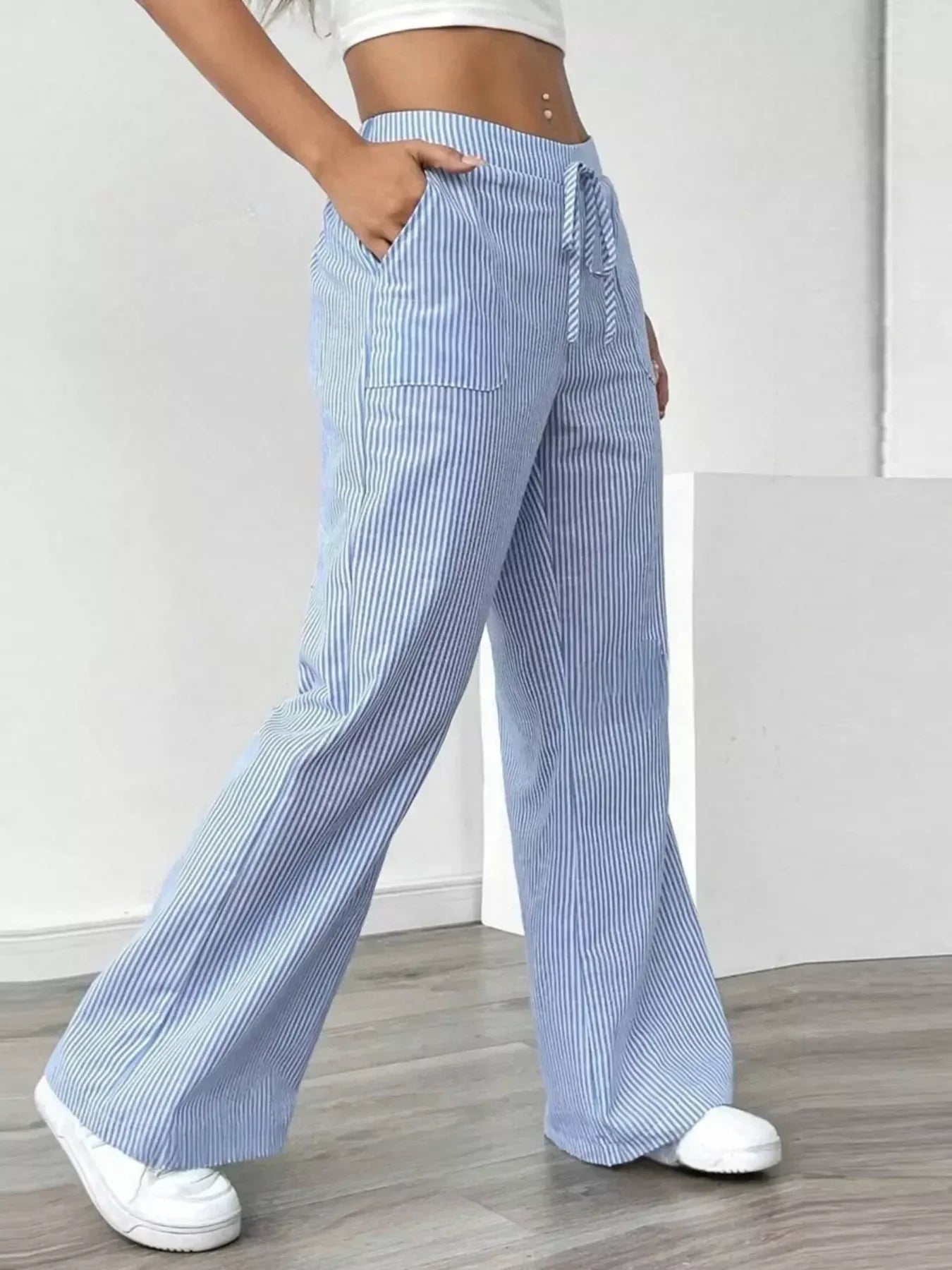 Striped Wide Leg Pants - DAVERRI FASHIONS