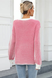 Angel Wings Striped Round Neck Long Sleeve Knit Top | Sweaters Daverri Fashions