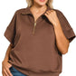 Zenana Full Size Scuba High Neck Half Zip Short Sleeve Top Plus Size - DAVERRI FASHIONS
