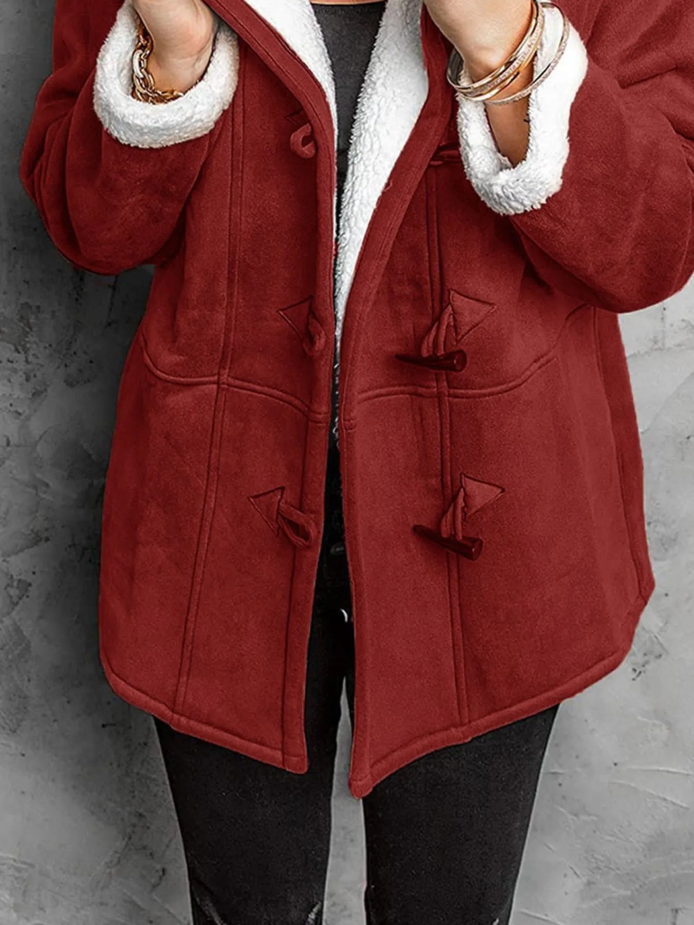 Full Size Cozy Sherpa Lined Toggle Coat with Hood Plus Size | Coats Daverri Fashions