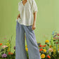 Umgee Linen Blend Striped Wide Leg Pants in blue and white