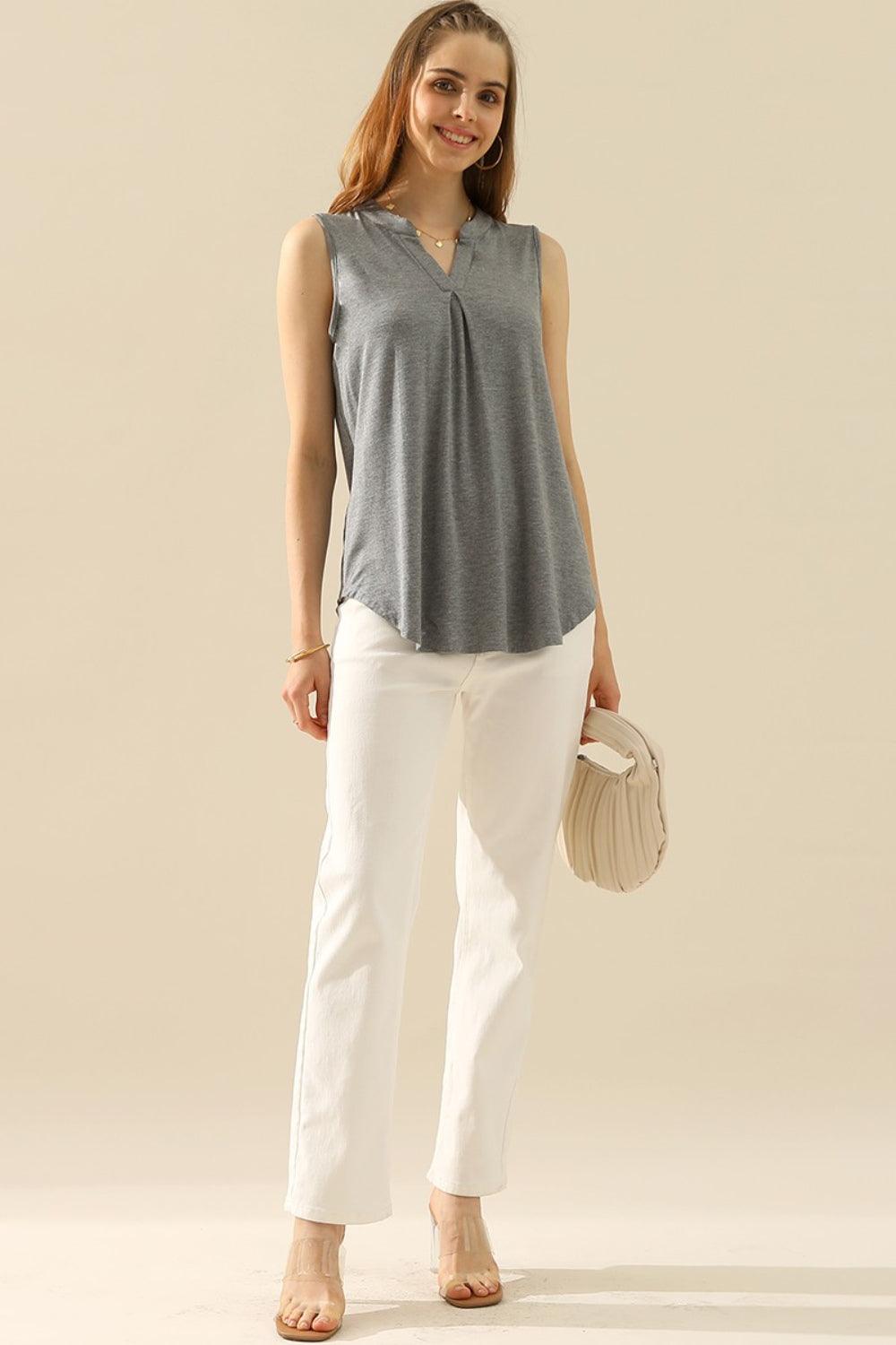 Ninexis Full Size Notched Sleeveless Top Sleeveless Tops