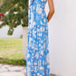Printed tie-front maxi dress in vibrant blue with white sun moon graphic
