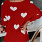 Red off-the-shoulder heart scoop neck long sleeve sweater