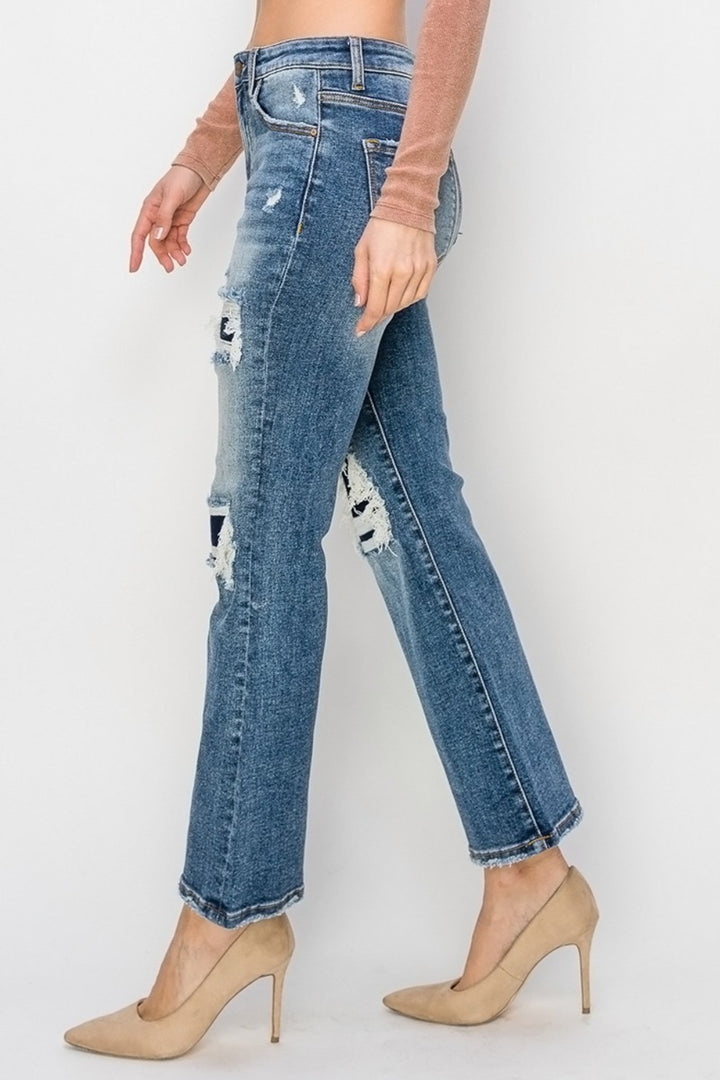 Risen Full Size High Rise Distressed Ankle Flare Jeans