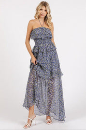Mittoshop Ruffled Smocked Floral Halter Neck Maxi Dress | Daverri Fashions