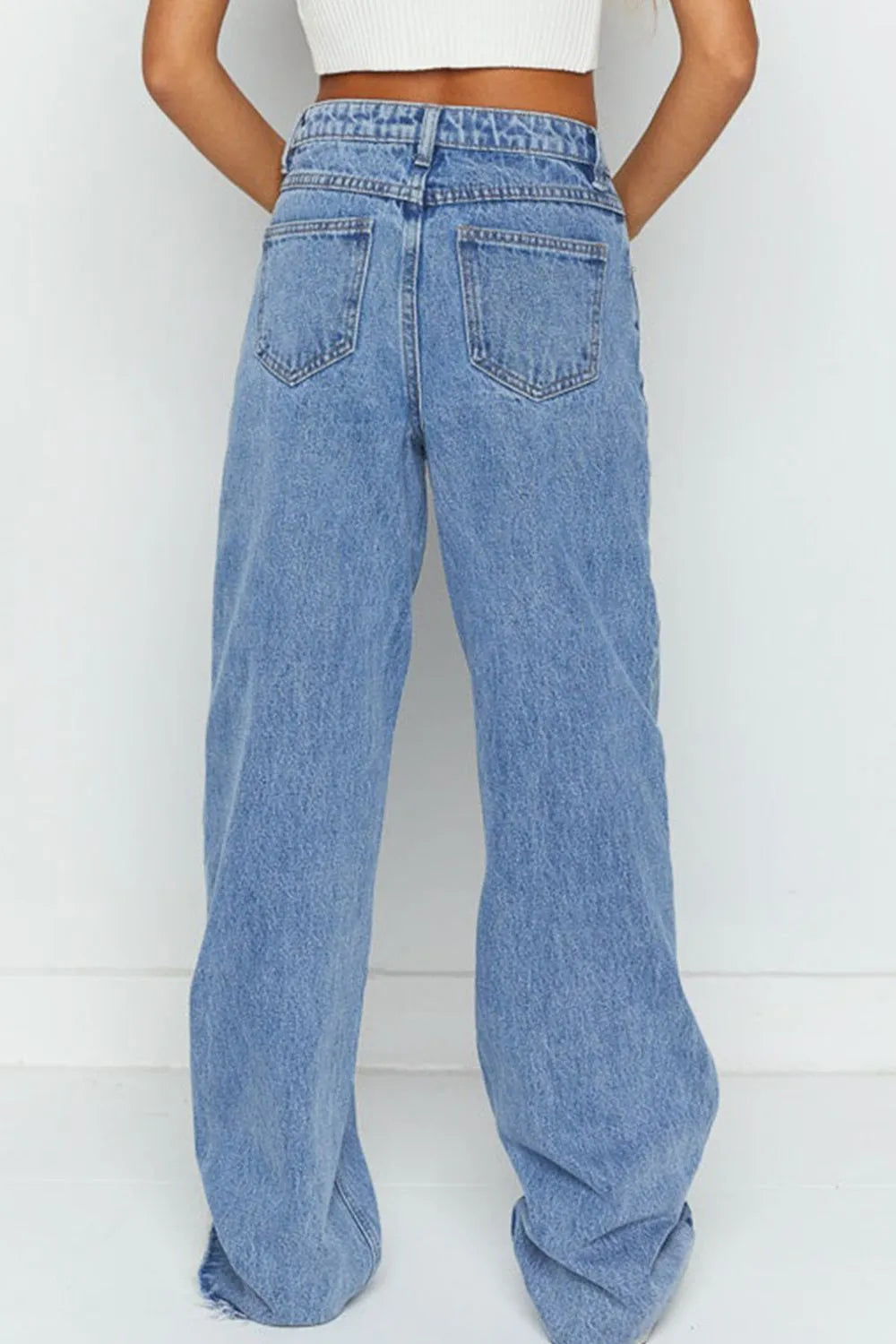 Mid Rise Asymmetrical Waist Wide Leg Jeans | Jeans Daverri Fashions