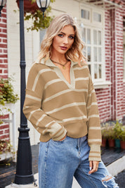 Striped Johnny Collar Sweater | Sweaters Daverri Fashions