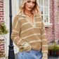 Striped Johnny Collar Sweater - DAVERRI FASHIONS