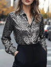 Sleek leopard button-up long sleeve shirt in silver black print