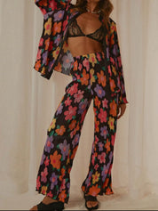 Printed Button Up Shirt and Pants Set | Loungewear Sets Daverri Fashions