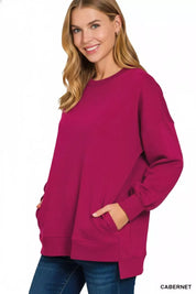 Zenana Fleece Hi-low Boyfriend Sweatshirts with Pockets | Sweatshirts Daverri Fashions