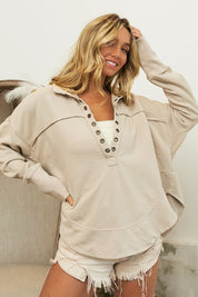 BiBi Washed Thumbhole Cuff Sweatshirt Taupe XL