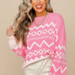 Women’s pink and white geometric knit drop shoulder sweater
