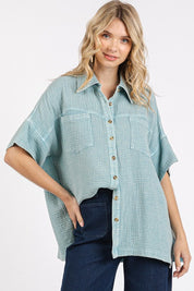 Mittoshop Mineral Wash Gauze Oversized Short Sleeve Shirt Seafoam