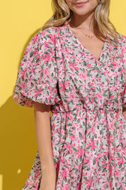 And The Why Full Size Floral Surplice Puff Sleeve Dress | Daverri Fashions