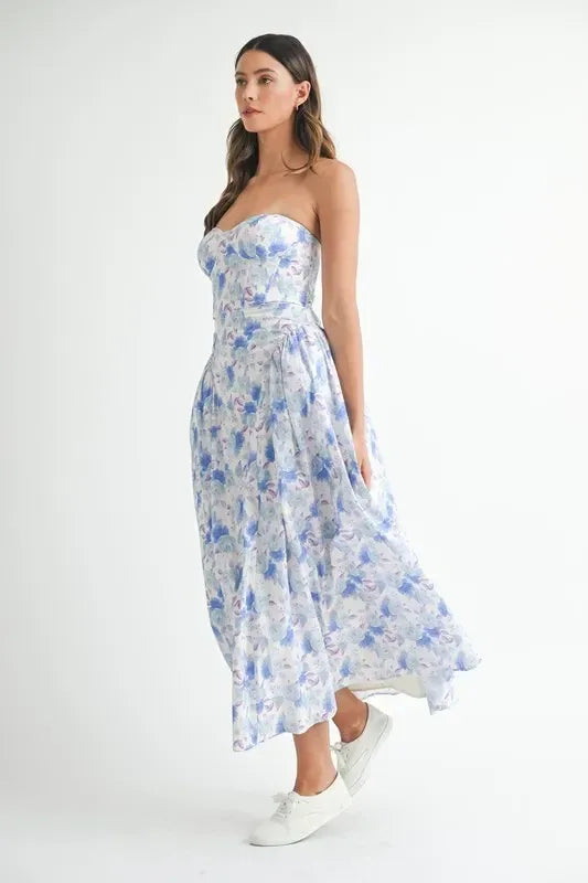 MABLE Sweetheart Neckline Floral Printed Midi Dress - DAVERRI FASHIONS