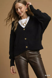 Black Umgee Button-Front V-Neck Knit Cardigan | Cardigans Daverri Fashions