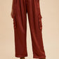 Anniewear Wide Leg Cargo Satin Pants Burgundy Pants