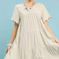Umgee linen tiered babydoll dress in oatmeal with ruffle sleeves