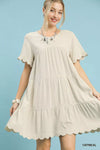 Umgee linen tiered babydoll dress in oatmeal with ruffle sleeves