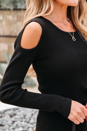 Amaya Ribbed Knit Cold Shoulder Sweater | Sweaters Daverri Fashions