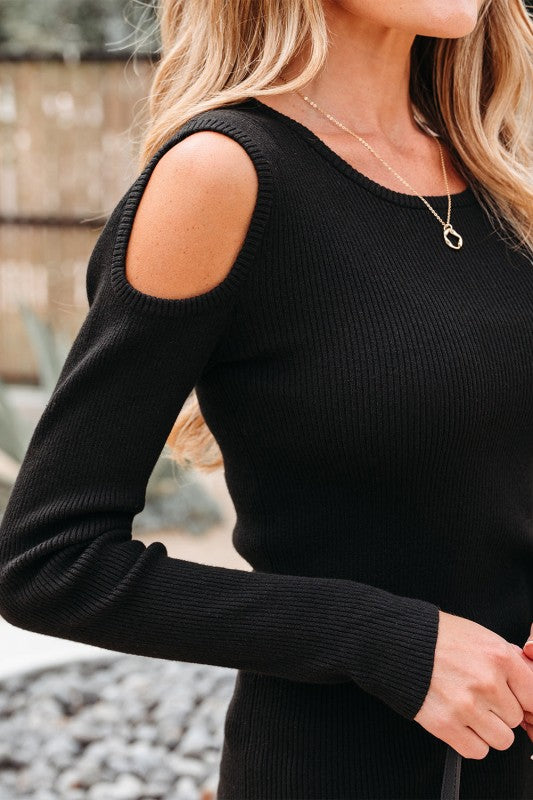 Amaya Ribbed Knit Cold Shoulder Sweater | Sweaters Daverri Fashions